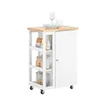 SoBuy Küchenwagen mit 3 Ablagen, Arbeitsfläche und Schrank – Servierwagen für Küche, Wohnzimmer & Esszimmer – Perfekt für kleine Räume, Weiß-Natur 60x90x40cm FKW75-WN
