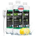 BiOHY Bodenreiniger für Wischroboter (3 x 1 Liter) + Dosierer | Reinigungsmittel Konzentrat für alle Wisch & Saugroboter mit Nass-Funktion | Schaumarm & Streifenfrei | Für alle Böden