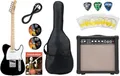 Shaman Element Series TCX-100B Starter Set (Hochwertige E-Gitarre im TL Style mit 2 Single Coil Pickups & Cutaway inkl. 15W Gitarren Amp & 5 teiligem Zubehörset für E-Gitarre) Schwarz