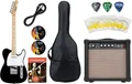 Starkes Shaman Starter Set mit E-Gitarre TL Style 2 Single Coils & Zubehör Black