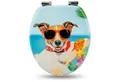 Sanfino WC-Sitz "Sunny Dog“ Premium Toilettendeckel mit Absenkautomatik aus Holz, bunter WC Sitz mit Motiv, hoher Sitzkomfort, einfache Montage