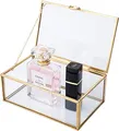 Homtone 14.5x9x5.5cm Golden Vintage Glasbox, Terrarium Retro Schmuckkasten Transparent Glass Schmuck Storage Organizer, für Hochzeit Geburtstagsfeier Dekor