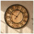 K&L Wall Art Wanduhr Industrielle Wanduhren Vintage Holzuhr Metall Optik (XL Wanduhr, leises Uhrwerk) braun 50 cm x 50 cm
