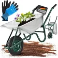 Juskys Schubkarre Garden 100 Liter Volumen - 250 kg - Luftreifen mit Metall Felge Silber - Silber/Grün