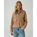 OPUS Jackenblazer JENIMA aus komfortablen Scuba Sweat Lockere Passform, gerader Schnitt, Umlegekragen, aufgesetzte Taschen braun 42