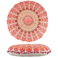 Marrakesch Boho Deko Bodenkissen Sitzkissen rund 60 x 15 cm mit Füllung | Meditationskissen Garet Orange aus Baumwolle Bestickt mit Mandala Motiv | Boho Yogakissen als Wohnzimmer Schlafzimmer Deko