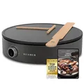 KLAMER Crepes Maker, Große Backfläche mit 33cm Ø, antihaftbeschichtete Platte, inkl. Teigverteiler und Wender aus Holz, Crepes Eisen für Crepes, Pancakes & Tortilla, 1500W