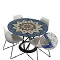 Morbuy Tischdecke Outdoor Rund 90 cm, Elastisch Rund Abwaschbar Tischdecken Wasserabweisend Lotuseffekt Garten Tischdecke Blau Mandala Table Cloth, Ideal für 70cm-80cm