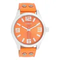 ooZoo Damen Armbanduhr C1072 Neonorange Sommer Ø46mm Herren Lederarmband Analog