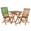 MR. DEKO Gartenmöbel-Set Sessel Andover Tisch Porton | Massives Holz Gartenmöbel 2 Personen | Wetterfeste Balkonmöbel Sitzgruppe Braun | Terrassenmöbel Outdoor Möbel Holzgarnitur Zusammenklappbar