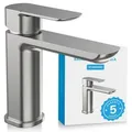 Bächlein Badarmatur Mizarela in klassischem Design, Einhebelmischer mit langlebiger Keramikkartusche und Montage-Set, Bad Wasserhahn Edelstahl geb...