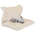 HE Katzenbett, Grau-Beige, Metall, Plüsch, Kuscheliger Platz für Ihre Katze, Keine Montage nötig, Einfach am Heizkörper einhaken, Platzsparend zusammenfaltbar, Maße ca. 46 cm x 30cm x 25cm BxTxH