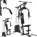 ArtSport Kraftstation ProfiGym 2000 mit Latzug- & Butterflystange, Seilzug & Beinstrecker - 9 Gewichte mit 40kg - Multistation Krafttraining Zuhause - Schwarz