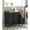 VASAGLE Wäschekorb 3 Fächer, mit Ablage, ausziehbar abnehmbar, 3 x 38 L, Schwarz - Schwarz