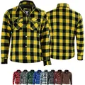 BULLDT Motorradhemd Herren mit abnehmbare CE-Protektoren - Klassisch 100% Baumwolle Holzfäller Flanellhemd - Biker Motorradjacke Hergestellt mit Aramid-Kevlar-Futter - Mit Schutz (EN 1621-1) Gelb - 60