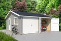 Garage Satteldach 44 mm Falkland mit Holztor grau 595x595 cm Lasita