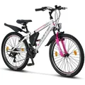 Licorne Bike Guide Premium Mountainbike Shimano,Farbe:Weiß/Rosa;Zoll:24 - Weiß