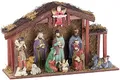 PEARL Krippen: Große Weihnachtskrippe mit 11 Porzellan-Figuren, LED-Beleuchtung (Weihnachtskrippe beleuchtet, Krippe Weihnachten mit Beleuchtung, groß)