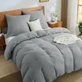 BEDELITE Musselin Bettwäsche 155x220 Baumwolle - ÖKO-TEX Bettwäsche-Sets Grau 3teilig mit Reißverschluss, Bettbezug 155x220cm mit 2 Kissenbezüge 80x80 cm, weiche und atmungsaktiv