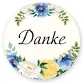 50 Aufkleber DANKE - Blumenmotiv Rund Ø 4,5 cm, Besondere Anlässe