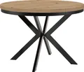 Runder Ausziehbarer Tisch für Esszimmer ENDIK mit Ring-Gestell und Metallbeinen, Durchmesser: 90 / 140 cm, Farbe: Eiche Artisan / Schwarz