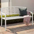 Gartenbank HWC-F44, Bank Parkbank Sitzbank, 2-Sitzer pulverbeschichteter Stahl  weiß