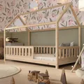 Crazy Pine Hausbett 100x200 cm – Kinderbett aus Naturholz – Montessori Bodenbett mit Höhenverstellbaren Beinen - Crazy Blanco
