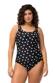 Ulla Popken Damen große Größen Übergrößen Plus Size Badeanzug, Punkte, ohne Softcups, Rundhals schwarz 58+ 827143100-58+