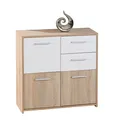 Inter Link – Kommode – Sideboard - Kommode mit 3 Türen und 2 Schubladen – 2 Farbig – Melaminbeschichtet – Sonoma Eiche Nachbildung und Weiß – BxTxH: 77x30x77 cm – Eboli