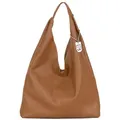 Lucca Baldi Leder-Schultertasche "Catanzaro" in Camel - (B)45 x (H)36 x (T)5 cm