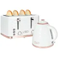 HOMCOM Wasserkocher Toaster Set Frühstück-Set mit 1,7L Wasserkocher, 4 Scheiben Toaster, 2200 W, 7 Bräunungsstufen, Auftauen, Aufwärmen und Krümelfach, Otter Thermostat, Cremeweiß