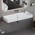 Aqua Bagno Keramik Waschtisch 120 cm - großes Waschbecken ohne Hahnloch für Wandarmatur, eckiges Hängewaschbecken, Wandmontage Badmöbel, dünner Rand, Weiß