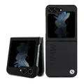 Handyhülle Case für Galaxy Z Flip 5 BMW Echtleder schwarz Logo Metall