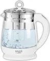 Adler Wasserkocher AD 1299 elektrisch, 2200 W, 1,5 l, Glas/Edelstahl, 360° drehbarer Sockel, weiß (AD 1299)