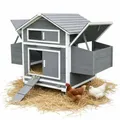 Melko Rollbarer XXL Hühnerstall Holz – mobiler Geflügelstall für draußen mit Transportrollen, Nestboxen & Sitzstangen, für Freilaufhühner – Grau/Weiß