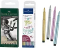 Faber-Castell 167154 - Tuschestift Pitt Artist Pen, Farbe 199, schwarz, XXS, XS, S, F, M, 1.5, 6er Etui + Tuschestift Pitt Artist Pen Metallic, 4er Etui