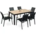 di volio Gartenmöbel MIRANNO, ausziehbarer Gartentisch mit 6 stapelbaren Stühlen - Set, langlebige Essgruppe für 6 Personen, robust & wetterfest - Beige/Schwarz