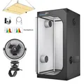 Growbox Komplettset LED 60x60x140cm Gewächshaus Growzelt Pflanzenzelt mit 85W Grow Light & 360° Rotation Ventilator Fan