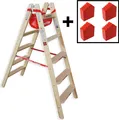 Euroline Holz Stufenstehleiter mit Comfort-Stufen mit Werkzeugablage +4x Leiterfüße 2x5 Stufen