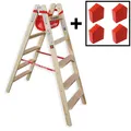 Euroline Holz Stufenstehleiter Leiter Holzleiter Tasche 4 Leiterfüße Leiterschuh