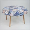 laro Tischdecke 140cm runde Wachstuchtischdecke Saum-Eingefasst Kaleidoskop Braun Blau blau