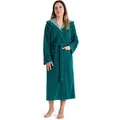 KangaROOS Damenbademantel Dalia, ideal für Sauna & Spa, Standardlänge & Überlänge, Langform, Leichtfrottier, Kapuze, Gürtel, Uni-Farben mit Streifen, Taschen, leicht, XS-3XL, auch in extra lang grün XS | 120 cm