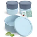 Blumtal Pizzaballenbox mit Deckel 4er Set - BPA-freie Pizza Ballenbox Silikon 14,5x6,5cm - antihaftende Pizza Box für optimale Gärung - Gärbox - Teigballenbox - Pizzabox - Pizzateig Box - Set Blau