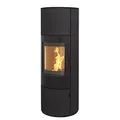 Kaminofen München XL Stahl schwarz 7kw Speicherofen Panoramatür Holzofen Dauerbrand geeignet Schwedenofen 150mm Abgasstutzen selbstschließende Tür (Bauart 1)