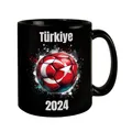Fußball Türkei Flagge Tasse in Schwarz EM 2024 Fanartikel Sportbegeisterte Rot-Weißer Stern-Ball Fußballbecher in Schwarz
