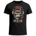 Neverless® Herren T-Shirt Moin Schriftzug Gorilla Musik Aufdruck Brustprint Printshirt Fashion Streetstyle schwarz 3XL