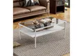 MODFU Couchtisch mit Metallbeinen und gehärtetem Glas, rechteckig (97,5x61,5 cm, Höhe 45 cm), Kaffeetisch Wohnzimmertisch Sofatisch