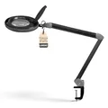 Lumeno dimmbare LED Lupenleuchte 8513SW mit großer 152 mm Echtglaslinse, einstellbare Helligkeitsstufen, geeignet als Arbeitsleuchte, Lupenlampe, Lesehilfe, 3 Dioptrien Schwarz