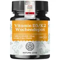 Nature Love Vitamin D3 K2 Wochendepot - 180 vegane Tabletten - 7000IE D3 + 140µg K2 pro Tablette mit >99,7% all-trans - Hochdosiert & vegan - Laborgeprüft, in Deutschland produziert