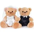 BRUBAKER Teddybär Hochzeitspaar - 25 cm Braut und Bräutigam Teddy Set - Geschenk für Hochzeit und Verlobung - Hochzeitsgeschenk für Brautpaar - Braun/Schwarz/Weiß